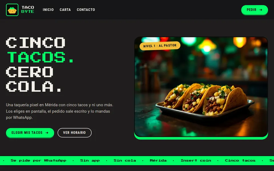 Portada de la web de Taco Byte, hecha con Yodai